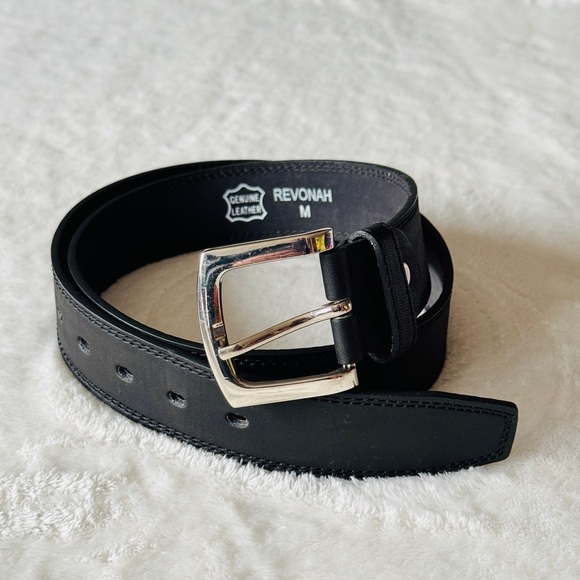 Revonah Men’s Genuine Leather Belt - Black / Silver - Medium - Picture 1 of 5